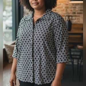 ALI MILES | Artsy Reversilbe Black White Geometric Button Down Swing Jacket | L